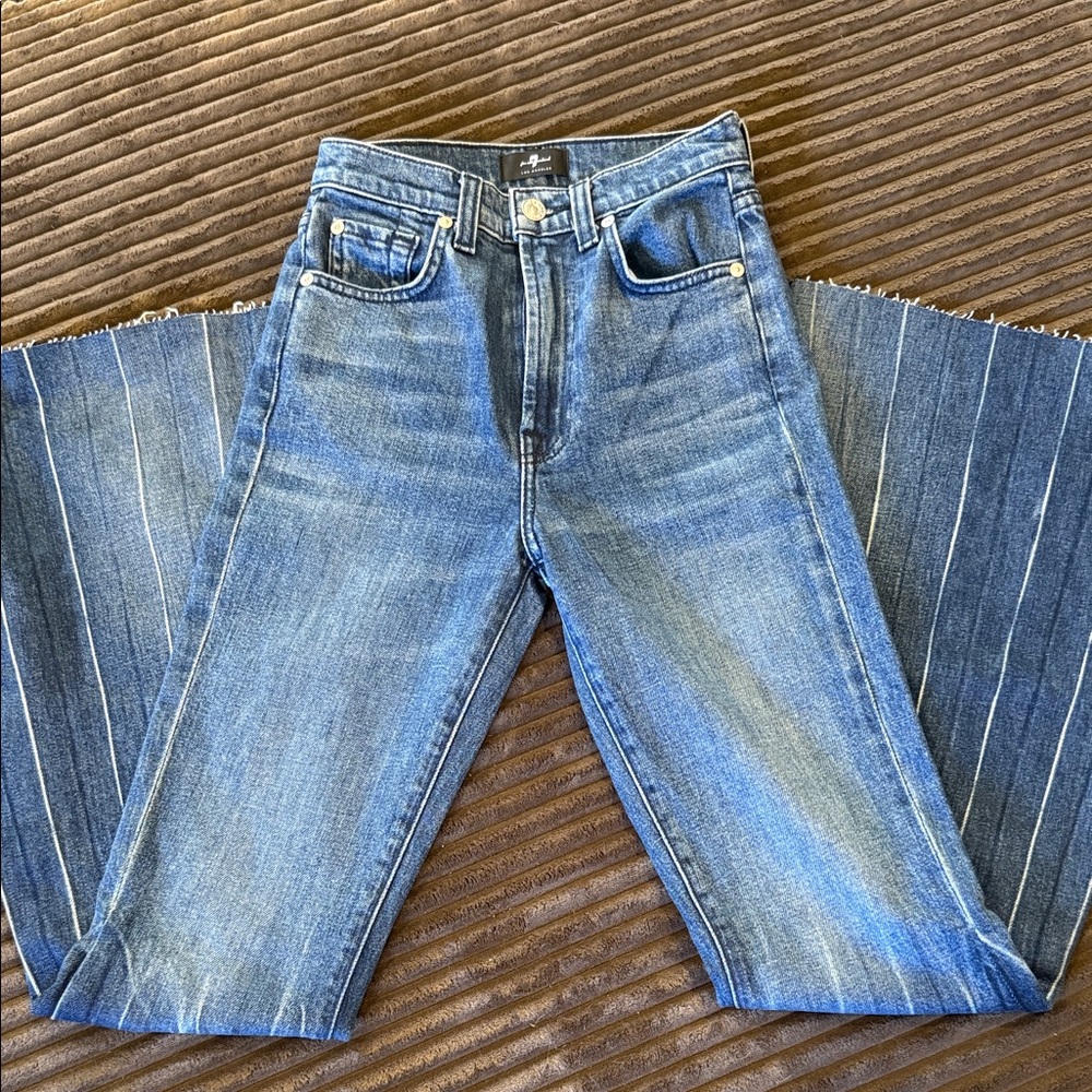 7 For All Mankind Blue Wide Leg Flare Jeans
